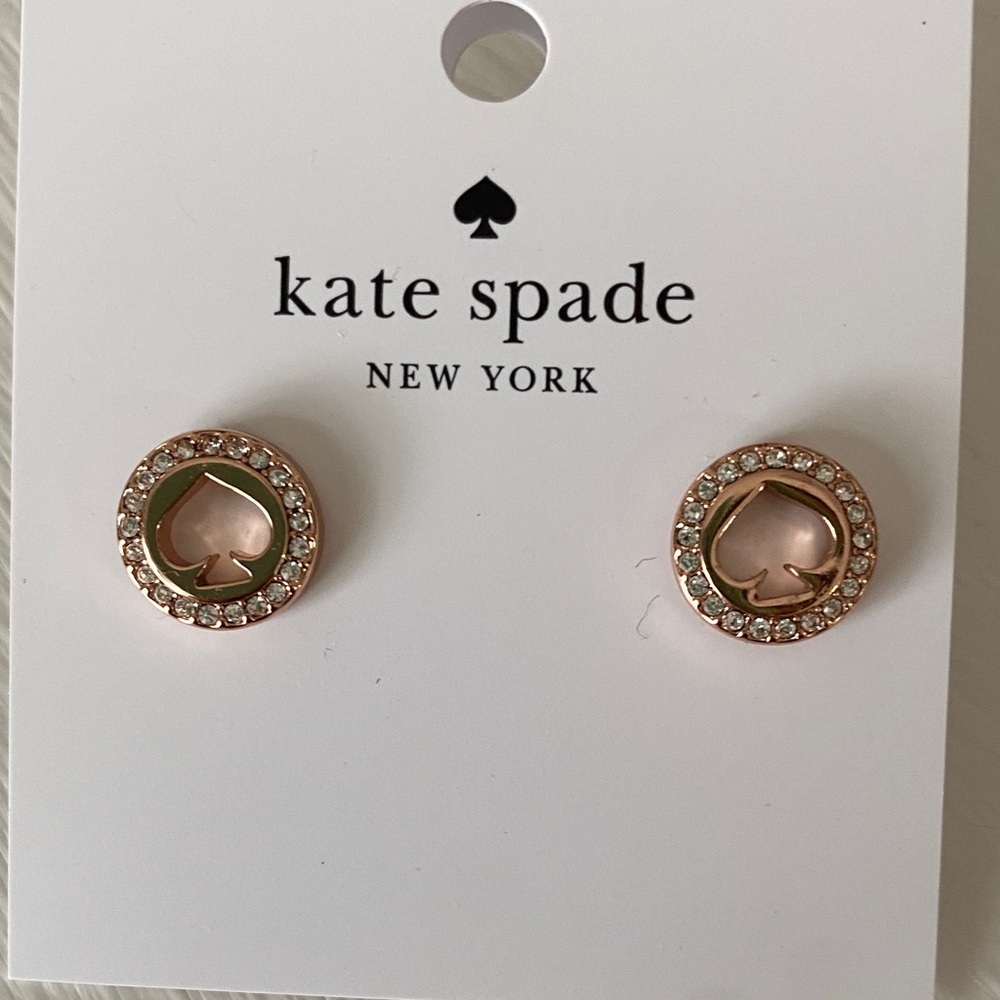 Kate Spade Rose Gold Spot the Spade Pave Halo Heart Earrings with Dust bag - Picture 6 of 14